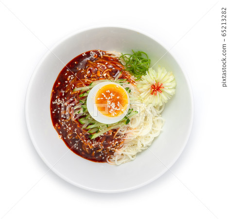 Korean Spicy Noodles (Guksu) ontop Boiled Egg in 65213282