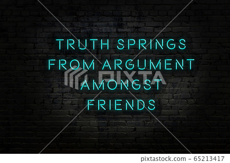 Wise quote. Neon inscription against brick wall 65213417