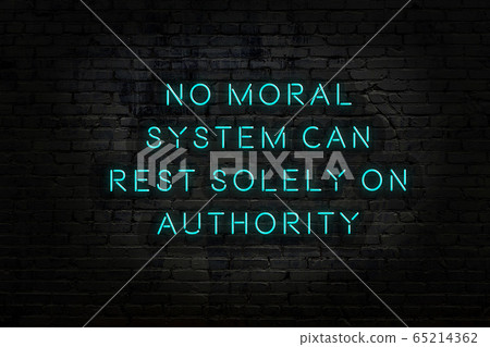 Wise quote. Neon inscription against brick wall 65214362