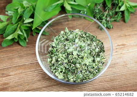 Homemade herbal salt from various herbs Homemade herbal salt from various herbs 65214682