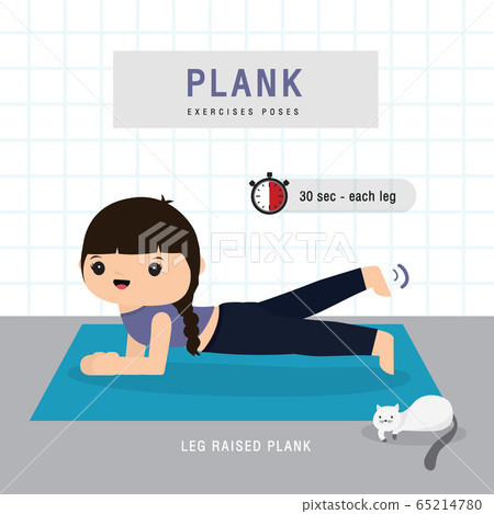 Plank Workout. Woman doing Planking exercise and yoga training at gym home, stay at home concept. Character Cartoon Vector illustration 65214780