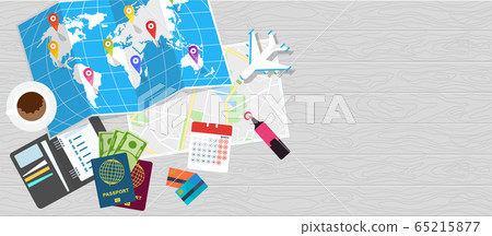 Diary for travel planning. World tour poster. Flat vector illustration. 65215877