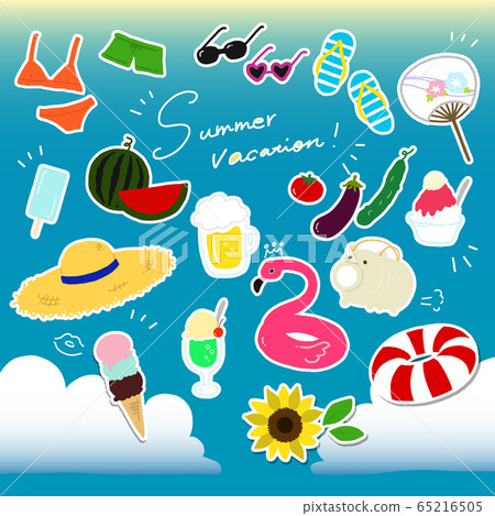 Pop summer color illustration material set (white edge) Pop summer color illustration material set (white edge) 65216505