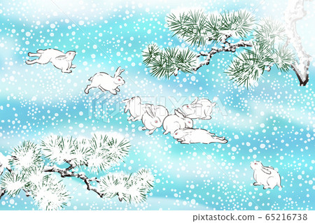 Japanese style snow and rabbit illustration Japanese style snow and rabbit illustration 65216738