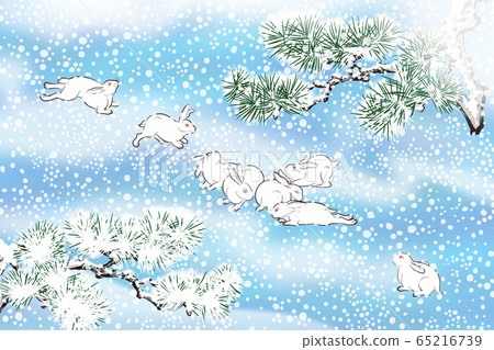 日式雪和兔子圖 日式雪和兔子圖 65216739