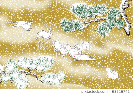 日式雪和兔子圖 日式雪和兔子圖 65216741