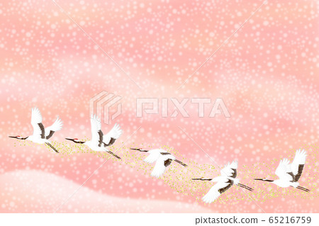 日式起重機和雪景的插圖 65216759