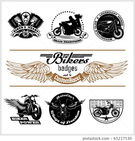 Set of vintage motorcycle labels, badges and design elements 65217530