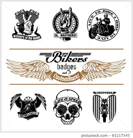 Set of vintage motorcycle labels, badges and design elements 65217545