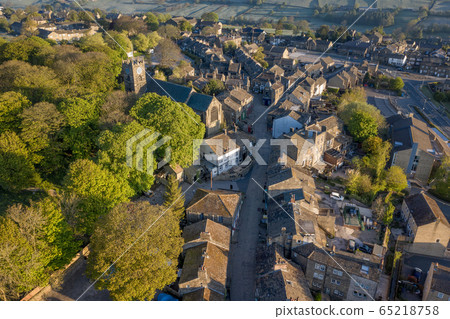 Haworth, Keighley, West Yorkshire, UK, 05,06,2020. An aerial Shot of Haworth main street, near Keighley, West Yorkshire home of the Bronte Sisters Haworth, Keighley, West Yorkshire, UK, 05,06,2020. An aerial Shot of Haworth main street, near Keighley, West Yorkshire home of the Bronte Sisters 65218758