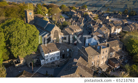 Haworth, Keighley, West Yorkshire, UK, 05,06,2020. An aerial Shot of Haworth main street, near Keighley, West Yorkshire home of the Bronte Sisters Haworth, Keighley, West Yorkshire, UK, 05,06,2020. An aerial Shot of Haworth main street, near Keighley, West Yorkshire home of the Bronte Sisters 65218763