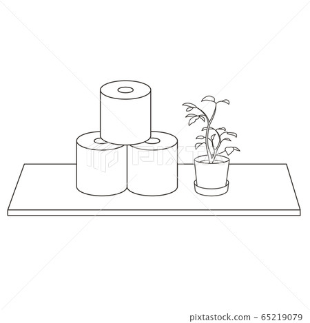 室內植物旁邊堆積的三個廁紙的插圖 65219079