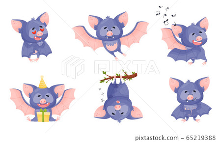 Funny Purple Bat Character in Different Poses Vector Set Funny Purple Bat Character in Different Poses Vector Set 65219388