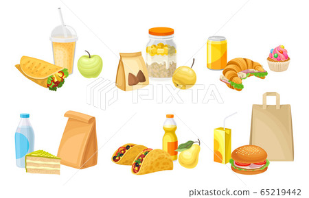 Fast Food Snacks and Drinks Isolated on White Background Vector Set Fast Food Snacks and Drinks Isolated on White Background Vector Set 65219442