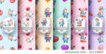 Set lamb seamless pattern and illustration Set lamb seamless pattern and illustration 65219664