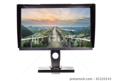 Professional photographer monitor with shading hood isolated on white Professional photographer monitor with shading hood isolated on white 65220143