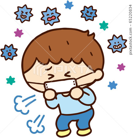 Child wearing a mask and coughing 65220834