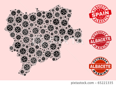 Covid Lockdown Collage of Mosaic Albacete Province Map and Textured Stamps Covid Lockdown Collage of Mosaic Albacete Province Map and Textured Stamps 65221335