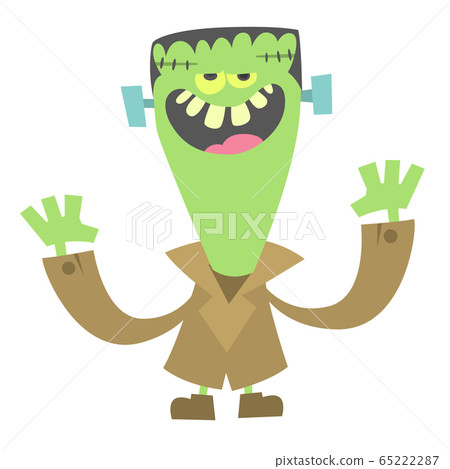 Cartoon funny green zombie. Halloween vector illustration of zombie creature. 65222287