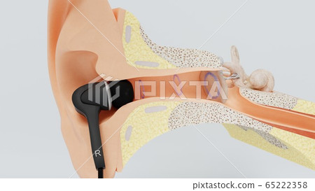 3d render headphone in ear and ear canal. 3d illustration 3d render headphone in ear and ear canal. 3d illustration 65222358