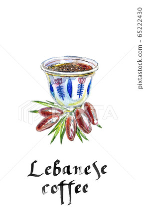 Mediterranean, lebanese coffee cup, watercolor hand drawn illustration 65222430