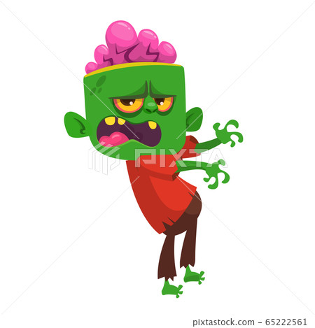 Cartoon funny green zombie. Halloween vector illustration of zombie  character 65222561