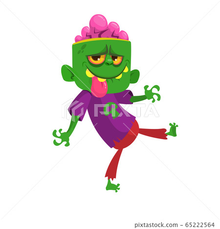 Cartoon funny green zombie. Halloween vector illustration of zombie  character 65222564