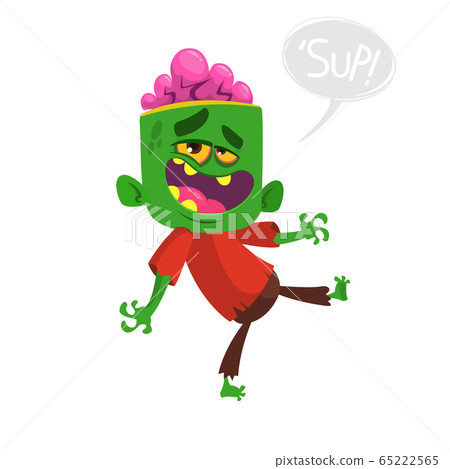 Cartoon funny green zombie. Halloween vector illustration of zombie character Cartoon funny green zombie. Halloween vector illustration of zombie character 65222565