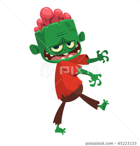 Cartoon funny green zombie. Halloween vector illustration 65223133