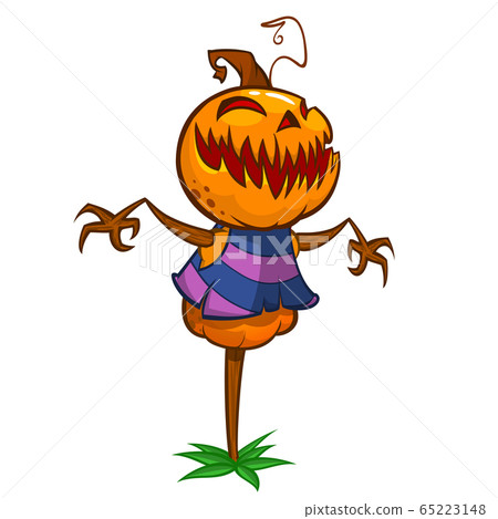 Halloween cartoon scarecrow pumpkin head. Halloween cartoon scarecrow pumpkin head. 65223148