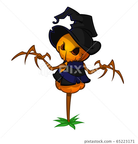 Cartoon illustration of a Jack-o-Lantern pumpkin curved Cartoon illustration of a Jack-o-Lantern pumpkin curved 65223171