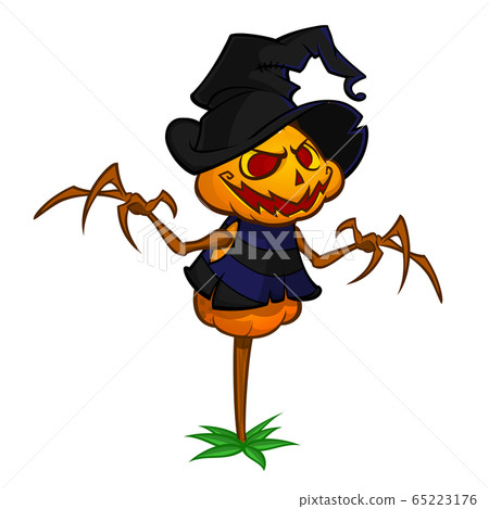 Halloween cartoon scarecrow pumpkin head. 65223176