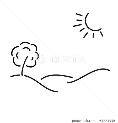 Simple kid-style illustration of a sunny meadow, Simple kid-style illustration of a sunny meadow, 65223556