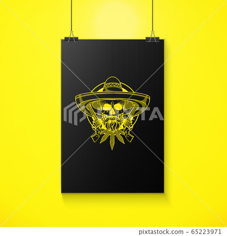 Hand drawn sketch with skull with sombrero 65223971