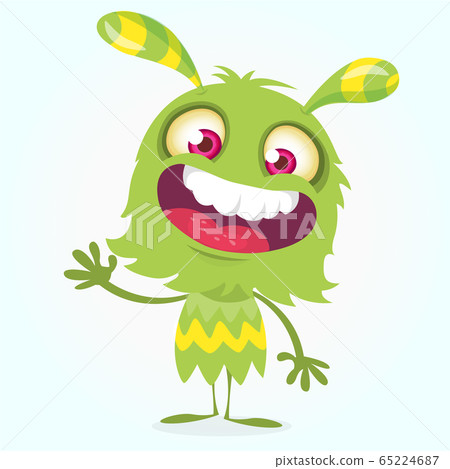 Happy cartoon green and fluffy monster. Halloween vector character Happy cartoon green and fluffy monster. Halloween vector character 65224687