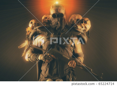 Nuclear post-apocalypse creature brandishing ax 65224714