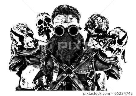 Post apocalyptic survivor with skulls 65224742
