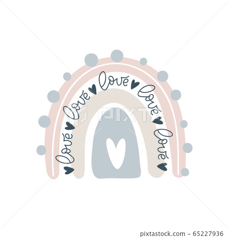 Vector rainbow heart in cartoon scandinavian style isolated on white background for kids. Cute illustration in hand drawn style for posters, prints, cards, fabric, children books, interior design 65227936