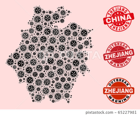 Covid Lockdown Composition of Mosaic Zhejiang Province Map and Textured Stamps Covid Lockdown Composition of Mosaic Zhejiang Province Map and Textured Stamps 65227981