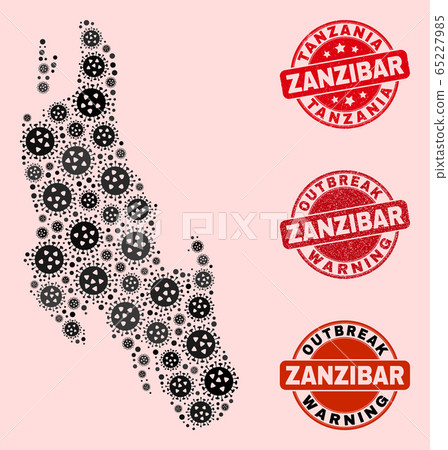 Flu Virus Composition of Mosaic Zanzibar Island Map and Grunge Stamps 65227985