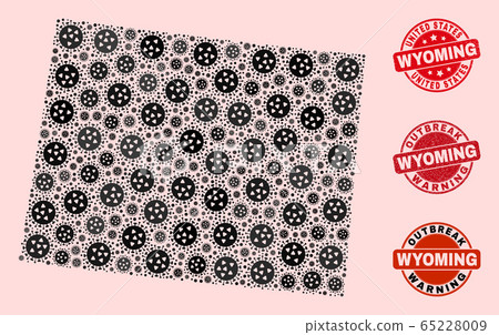 Virus Composition of Mosaic Wyoming State Map and Grunge Seal Stamps 65228009