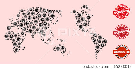 Flu Virus Collage of Mosaic Worldwide Map and Scratched Seal Stamps Flu Virus Collage of Mosaic Worldwide Map and Scratched Seal Stamps 65228012