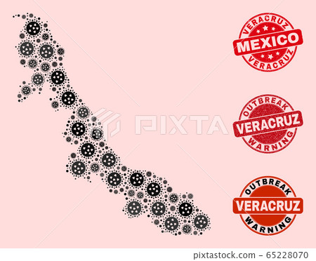 Outbreak Composition of Mosaic Veracruz State Map and Distress Seals 65228070