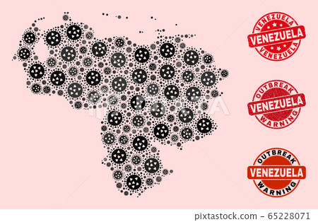 Virus Collage of Mosaic Venezuela Map and Distress Stamps 65228071