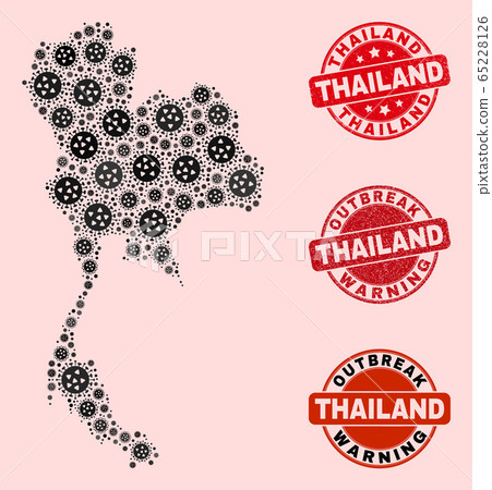 Covid Lockdown Composition of Mosaic Thailand Map and Grunge Seals 65228126