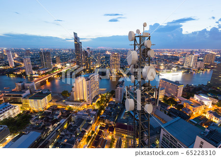 Telecommunication tower with 5G cellular network Telecommunication tower with 5G cellular network 65228310
