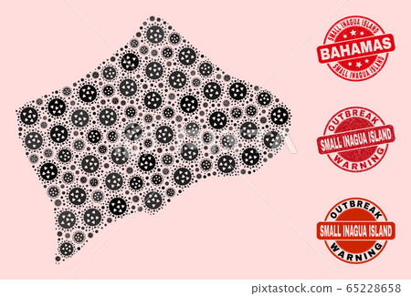 Flu Virus Collage of Mosaic Small Inagua Island Map and Grunge Seals 65228658
