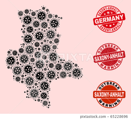 Virus Collage of Mosaic Saxony-Anhalt Land Map and Grunge Seals Virus Collage of Mosaic Saxony-Anhalt Land Map and Grunge Seals 65228696