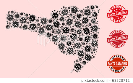 Covid Lockdown Collage of Mosaic Santa Catarina State Map and Scratched Stamps 65228711
