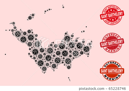 Virus Collage of Mosaic Saint Barthelemy Map and Distress Stamps 65228746